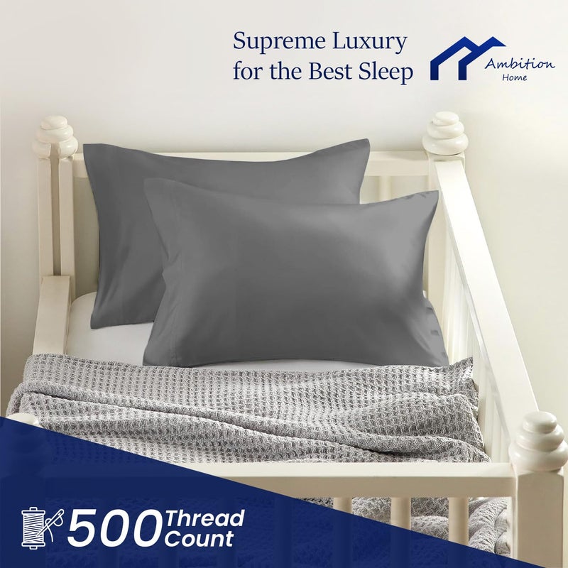 Ambition Home Toddler Travel Small Pillow Cases 14x20 Inch, Dark Grey Pillow Cover, Zipper Closer Pillow Cases Pack of 2 Travel Pillow case 500 Thread Count 100% Soft Egyptian Cotton Nersury Pillow Cover - Image 3